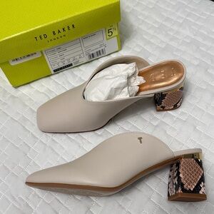 NEW - Ted Baker Cream Mules with Snakeskin Block Heel